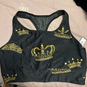 Victoria's Secret Black Sports Bralette with Gold Crown Print NWT